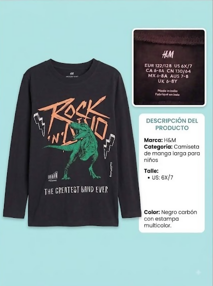 REMERA H&M MANGAS LARGAS CON ESTAMPA T 7